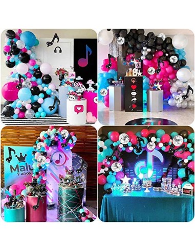 TOLOYE Guirnalda de Globos, Decoración de Fiesta Musical 108 Globos Cumpleaños Arco de Globos Látex de Rosa Azul Negro Blanco