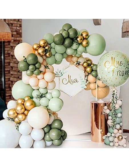 Arco Para Globos Guirnalda Globos,Guirnalda Cumpleaños,Verde Aguacate Blanco Dorado Látex Hinchador Globos Kit de Arco 103 pi