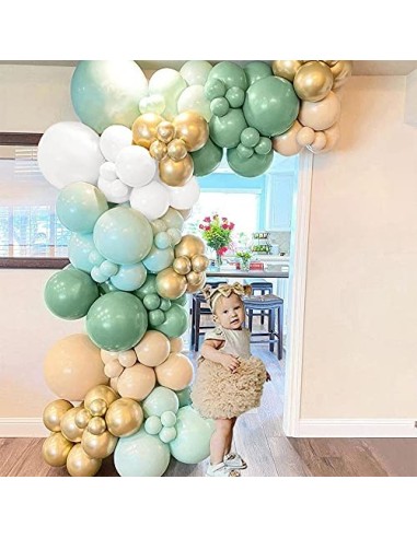 Arco Para Globos Guirnalda Globos,Guirnalda Cumpleaños,Verde Aguacate Blanco Dorado Látex Hinchador Globos Kit de Arco 103 pi