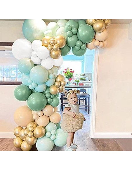 Arco Para Globos Guirnalda Globos,Guirnalda Cumpleaños,Verde Aguacate Blanco Dorado Látex Hinchador Globos Kit de Arco 103 pi