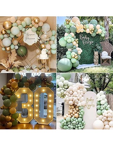 Arco Para Globos Guirnalda Globos,Guirnalda Cumpleaños,Verde Aguacate Blanco Dorado Látex Hinchador Globos Kit de Arco 103 pi