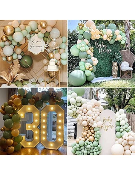Arco Para Globos Guirnalda Globos,Guirnalda Cumpleaños,Verde Aguacate Blanco Dorado Látex Hinchador Globos Kit de Arco 103 pi