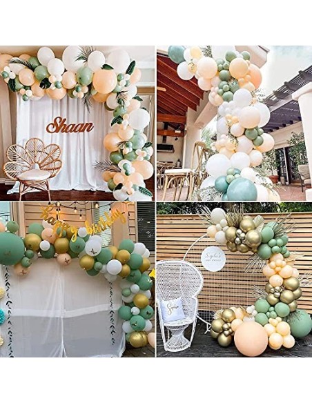 Arco Para Globos Guirnalda Globos,Guirnalda Cumpleaños,Verde Aguacate Blanco Dorado Látex Hinchador Globos Kit de Arco 103 pi