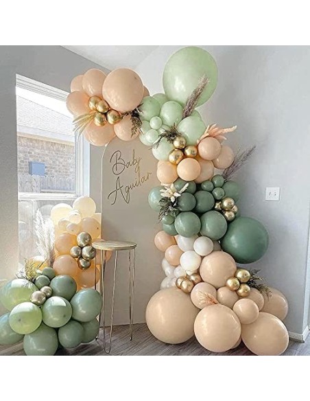 Arco Para Globos Guirnalda Globos,Guirnalda Cumpleaños,Verde Aguacate Blanco Dorado Látex Hinchador Globos Kit de Arco 103 pi