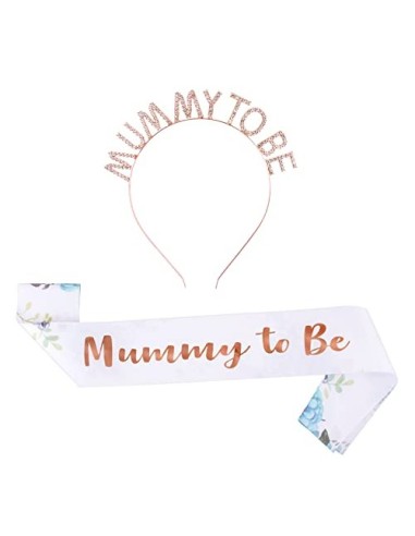 BETESSIN Banda Tiara Mummy To Be para Futura Mamá Banda Fajín Estampado Diadema Mummy To Be Oro Rosa Sash para Fiesta Baby Sh
