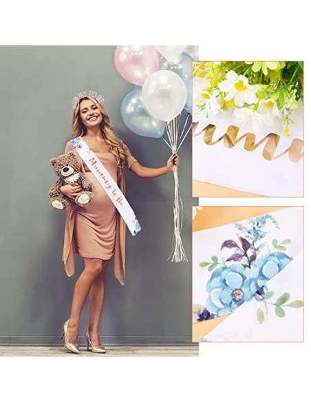 BETESSIN Banda Tiara Mummy To Be para Futura Mamá Banda Fajín Estampado Diadema Mummy To Be Oro Rosa Sash para Fiesta Baby Sh