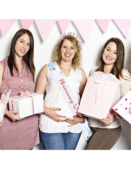 BETESSIN Banda Tiara Mummy To Be para Futura Mamá Banda Fajín Estampado Diadema Mummy To Be Oro Rosa Sash para Fiesta Baby Sh