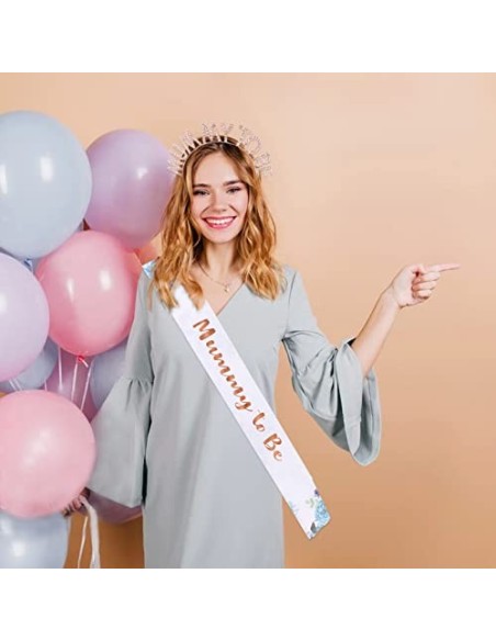 BETESSIN Banda Tiara Mummy To Be para Futura Mamá Banda Fajín Estampado Diadema Mummy To Be Oro Rosa Sash para Fiesta Baby Sh