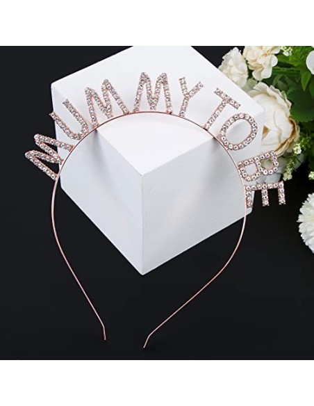 BETESSIN Banda Tiara Mummy To Be para Futura Mamá Banda Fajín Estampado Diadema Mummy To Be Oro Rosa Sash para Fiesta Baby Sh