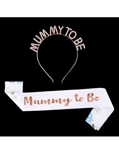 BETESSIN Banda Tiara Mummy To Be para Futura Mamá Banda Fajín Estampado Diadema Mummy To Be Oro Rosa Sash para Fiesta Baby Sh