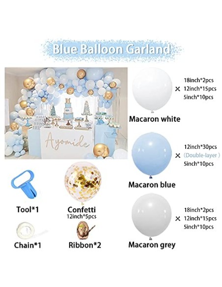 Kit de Arco de Guirnalda de Globos Azul,Globos Azules Blancos, Dorado Globos Papel Picado,Arco de Globos de Metal Macaron Par