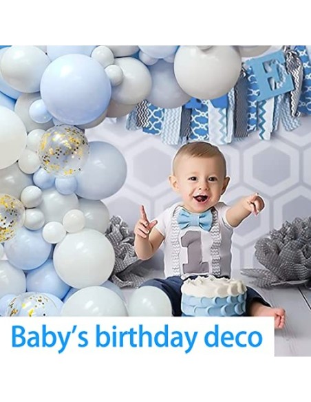 Kit de Arco de Guirnalda de Globos Azul,Globos Azules Blancos, Dorado Globos Papel Picado,Arco de Globos de Metal Macaron Par