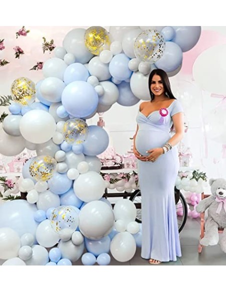 Kit de Arco de Guirnalda de Globos Azul,Globos Azules Blancos, Dorado Globos Papel Picado,Arco de Globos de Metal Macaron Par
