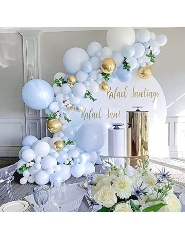 Kit de Arco de Guirnalda de Globos Azul,Globos Azules Blancos, Dorado Globos Papel Picado,Arco de Globos de Metal Macaron Par
