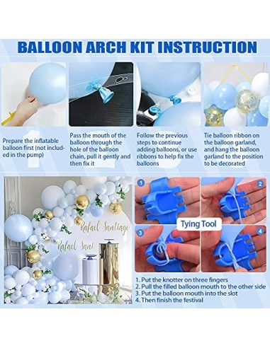 Kit de Arco de Guirnalda de Globos Azul,Globos Azules Blancos, Dorado Globos Papel Picado,Arco de Globos de Metal Macaron Par