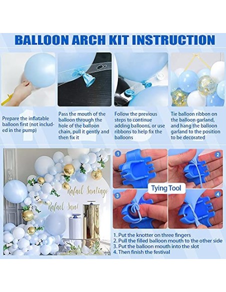 Kit de Arco de Guirnalda de Globos Azul,Globos Azules Blancos, Dorado Globos Papel Picado,Arco de Globos de Metal Macaron Par