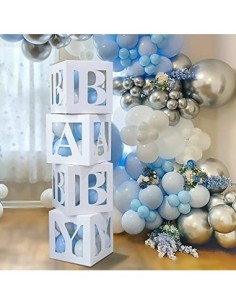  Kit de 82 piezas de decoración de baby shower para niño y niña,  caja de globos transparentes de bloque de bebé que incluye bebé, letras del  alfabeto, globos blancos y dorados