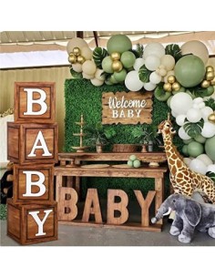 Cajas de bebé verde salvia con letras doradas para baby shower, 4 piezas de  decoraciones de safari para baby shower para niños y niñas, bloques de
