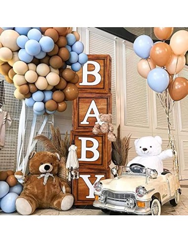 Caja de decoración para baby shower para niños o niñas, 4 cajas de globos de grano de madera con letra BABY para baby shower,