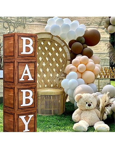 Caja de decoración para baby shower para niños o niñas, 4 cajas de globos de grano de madera con letra BABY para baby shower,