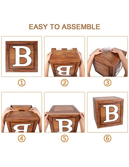 Caja de decoración para baby shower para niños o niñas, 4 cajas de globos de grano de madera con letra BABY para baby shower,
