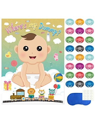 FEPITO Baby Shower Partido Juegos, Alfiler la Tonto en el Juego del Bebé con 24 Piezas de Pegatinas Chupete para Artículos de