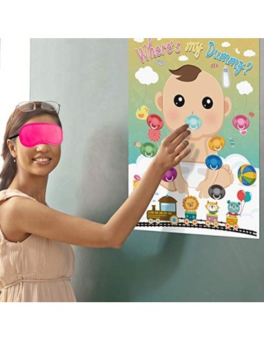 FEPITO Baby Shower Partido Juegos, Alfiler la Tonto en el Juego del Bebé con 24 Piezas de Pegatinas Chupete para Artículos de