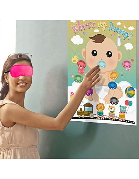 FEPITO Baby Shower Partido Juegos, Alfiler la Tonto en el Juego del Bebé con 24 Piezas de Pegatinas Chupete para Artículos de