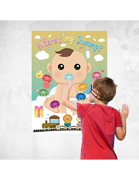 FEPITO Baby Shower Partido Juegos, Alfiler la Tonto en el Juego del Bebé con 24 Piezas de Pegatinas Chupete para Artículos de