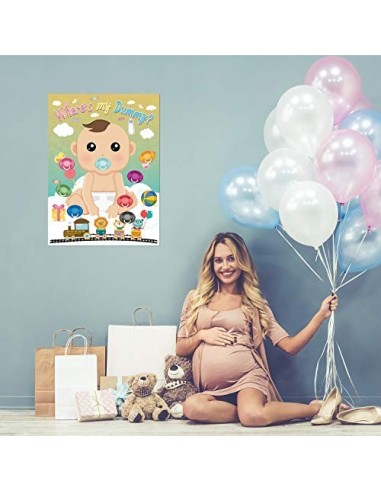 FEPITO Baby Shower Partido Juegos, Alfiler la Tonto en el Juego del Bebé con 24 Piezas de Pegatinas Chupete para Artículos de