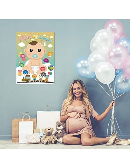 FEPITO Baby Shower Partido Juegos, Alfiler la Tonto en el Juego del Bebé con 24 Piezas de Pegatinas Chupete para Artículos de