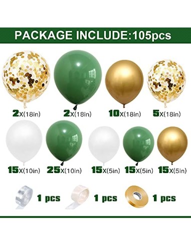 TOLOYE Guirnalda Globos Cumpleaños Verde Salvia, Arcos de Globos Safari Selva Tropicales con Globos Cumpleaños Oro Blanco Glo