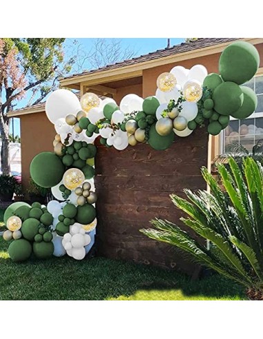 TOLOYE Guirnalda Globos Cumpleaños Verde Salvia, Arcos de Globos Safari Selva Tropicales con Globos Cumpleaños Oro Blanco Glo