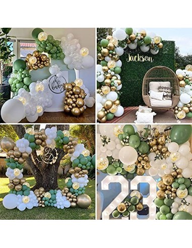 TOLOYE Guirnalda Globos Cumpleaños Verde Salvia, Arcos de Globos Safari Selva Tropicales con Globos Cumpleaños Oro Blanco Glo