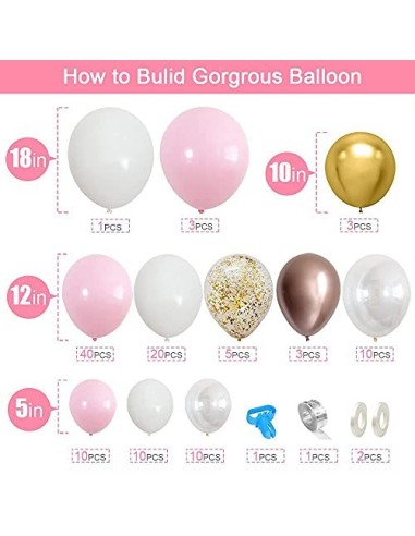 Kit de Guirnalda de Globos, 119 Piezas Kit de Arco de Guirnalda de Globos Rosa Blanco Adecuado Para Damas y Niñas Bodas Fiest