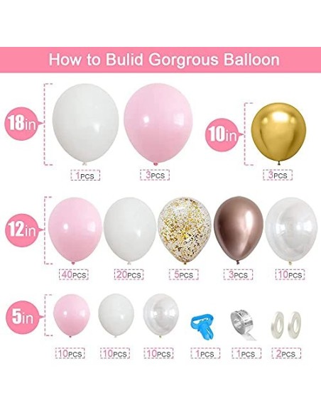Kit de Guirnalda de Globos, 119 Piezas Kit de Arco de Guirnalda de Globos Rosa Blanco Adecuado Para Damas y Niñas Bodas Fiest