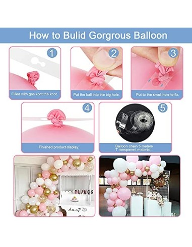 Kit de Guirnalda de Globos, 119 Piezas Kit de Arco de Guirnalda de Globos Rosa Blanco Adecuado Para Damas y Niñas Bodas Fiest