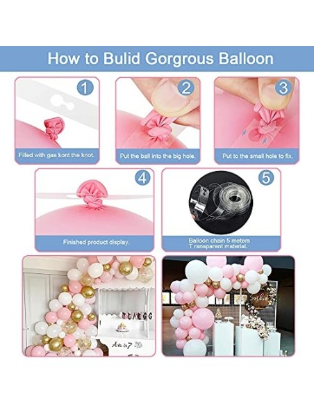 Kit de Guirnalda de Globos, 119 Piezas Kit de Arco de Guirnalda de Globos Rosa Blanco Adecuado Para Damas y Niñas Bodas Fiest