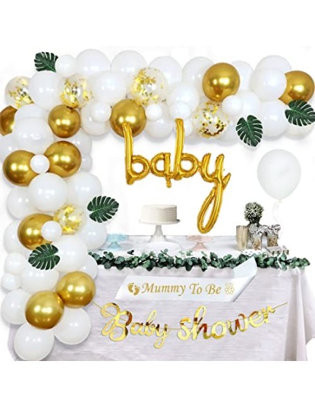 neumático Archivo Horror Baby Shower Balloon Garland Arch Kit blanco y dorado 105 Pack Mummy to Be  Sash, Baby Shower Balloon Banner Decoration Set par 