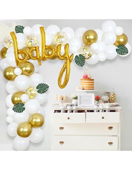 Baby Shower Balloon Garland Arch Kit blanco y dorado 105 Pack Mummy to Be Sash, Baby Shower Balloon Banner Decoration Set par