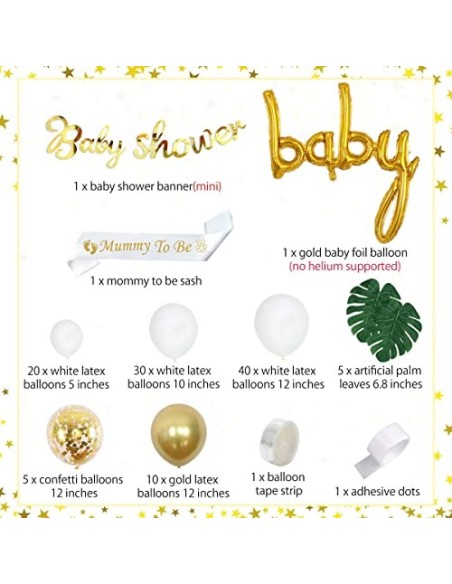 Baby Shower Balloon Garland Arch Kit blanco y dorado 105 Pack Mummy to Be Sash, Baby Shower Balloon Banner Decoration Set par