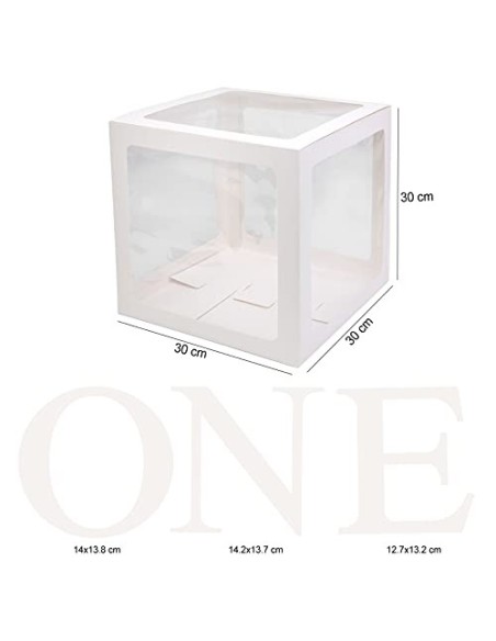 HOWAF Cajas de globos de primer cumpleaños para niño, 3 unidades, color blanco, transparente, con una letra para primer cumpl