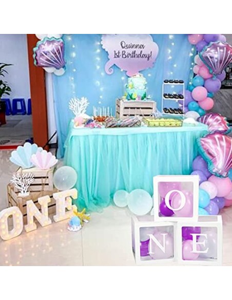 HOWAF Cajas de globos de primer cumpleaños para niño, 3 unidades, color blanco, transparente, con una letra para primer cumpl