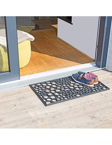 Relaxdays – 10020195 Felpudo Goma con Flores como Felpudo o Zapatos Felpudo, Negro, 45 x 75 x 1 cm