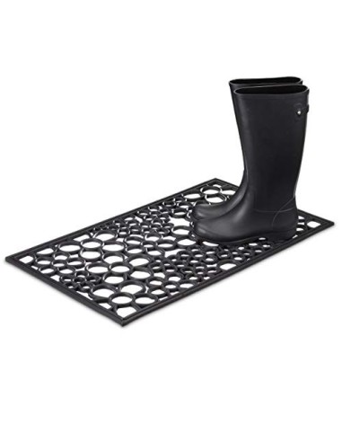 Relaxdays – 10020195 Felpudo Goma con Flores como Felpudo o Zapatos Felpudo, Negro, 45 x 75 x 1 cm