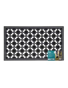 JVL de Goma Resistente Elipse diseño de círculos Alfombra Puerta, Negro, 40 x 70 cm