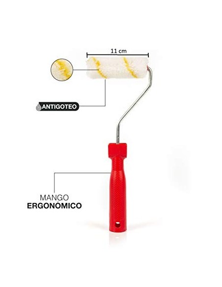 RIGO Kit Rodillos Pintura Pequeños Antigoteo Reutilizables de 11cm Con 4 Recambios y Bandeja - Perfecto para Paredes y Techos