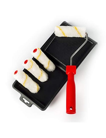 RIGO Kit Rodillos Pintura Pequeños Antigoteo Reutilizables de 11cm Con 4 Recambios y Bandeja - Perfecto para Paredes y Techos