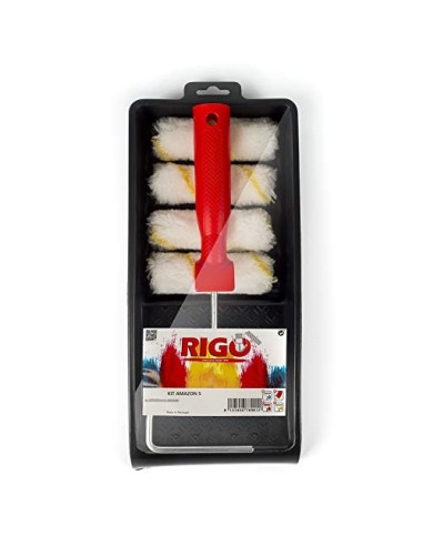 RIGO Kit Rodillos Pintura Pequeños Antigoteo Reutilizables de 11cm Con 4 Recambios y Bandeja - Perfecto para Paredes y Techos