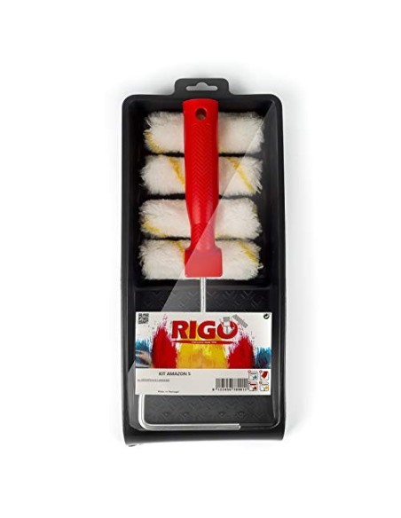 RIGO Kit Rodillos Pintura Pequeños Antigoteo Reutilizables de 11cm Con 4 Recambios y Bandeja - Perfecto para Paredes y Techos